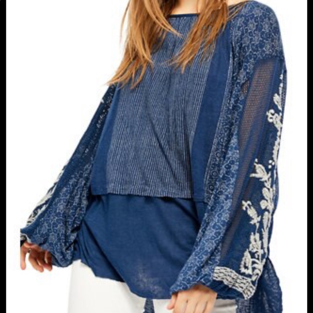 Free People Indigo Dreams Embroidered Tunic